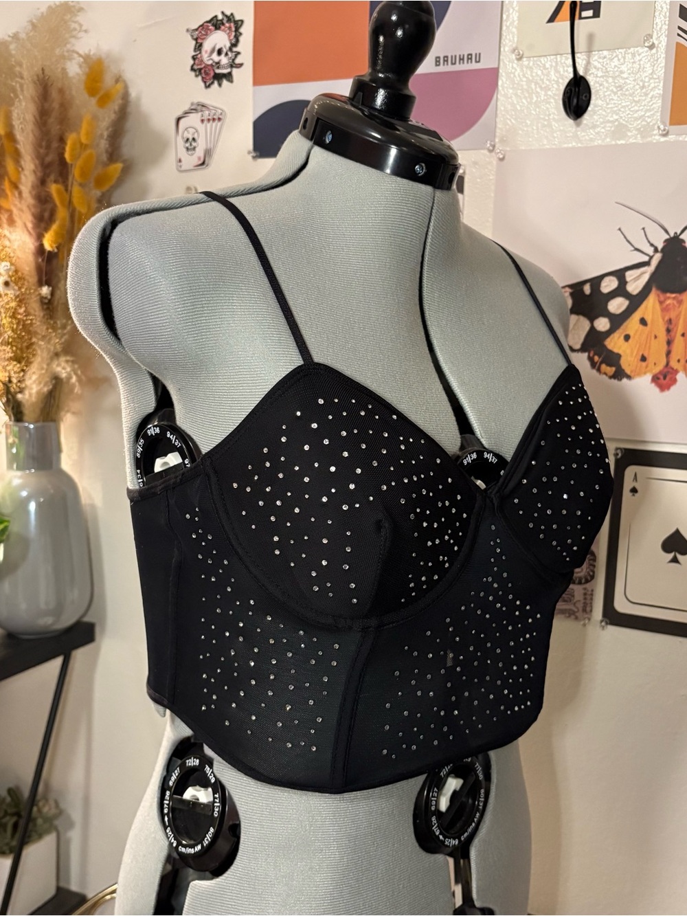 Rue21 Black Rhinestone Corset Bustier Top Size Large - Picture 3 of 5
